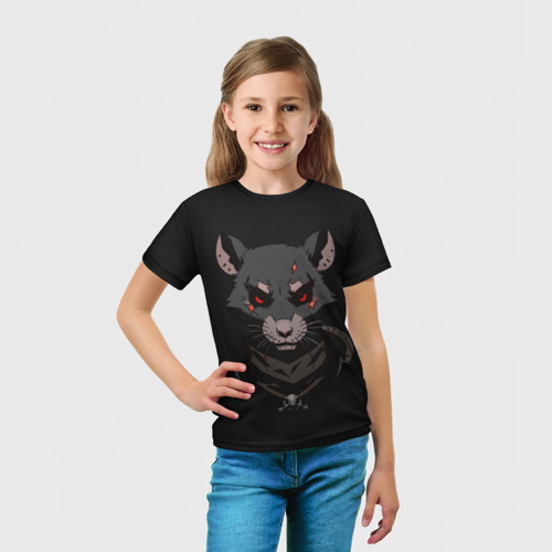 Детская футболка 3D с принтом Мышь с красными глазами, вид сбоку #3