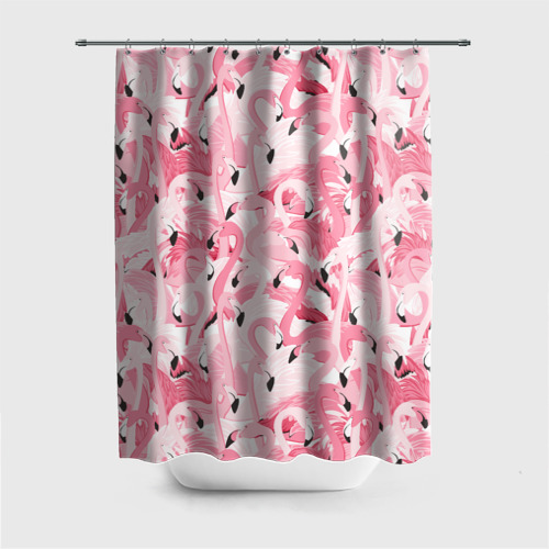 Штора 3D для ванной Стая розовых фламинго