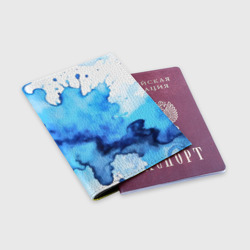 Обложка для паспорта матовая кожа Синяя акварельная абстракция - фото 2