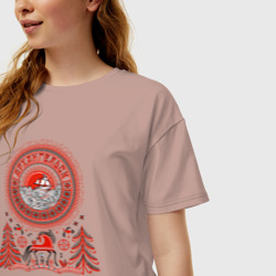 Женская футболка хлопок Oversize Архангельск в стиле мезенской росписи - фото 2