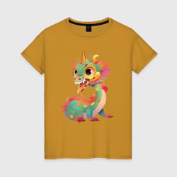 Женская футболка хлопок Китайский зелёный деревянный дракон 2024