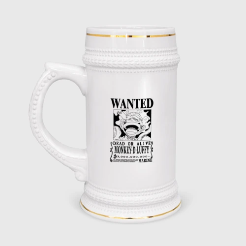 Кружка пивная Листовка Луффи 5 гир йонко One Piece