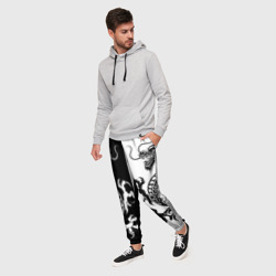 Мужские брюки 3D Черный и белый дракон - фото 2