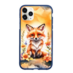 Чехол для iPhone 11 Pro Max матовый Рыжая лиса с цветами акварелью