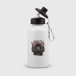 Бутылка спортивная Пудель черный в венке из цветов