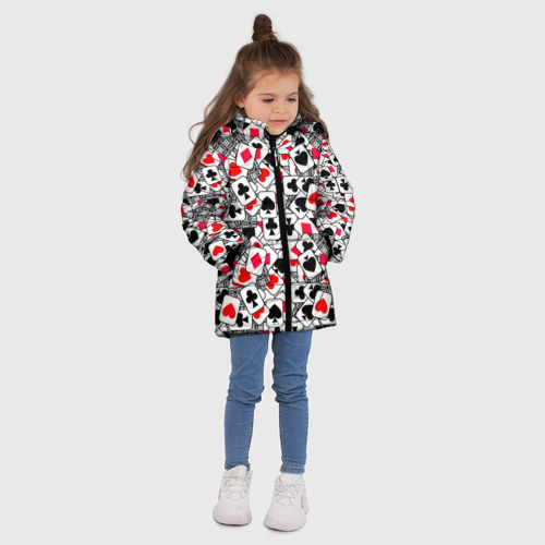 Зимняя куртка для девочек 3D с принтом Игральные карты -тузы, вид сбоку #3