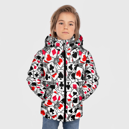Зимняя куртка для мальчиков 3D с принтом Игральные карты -тузы, фото на моделе #1