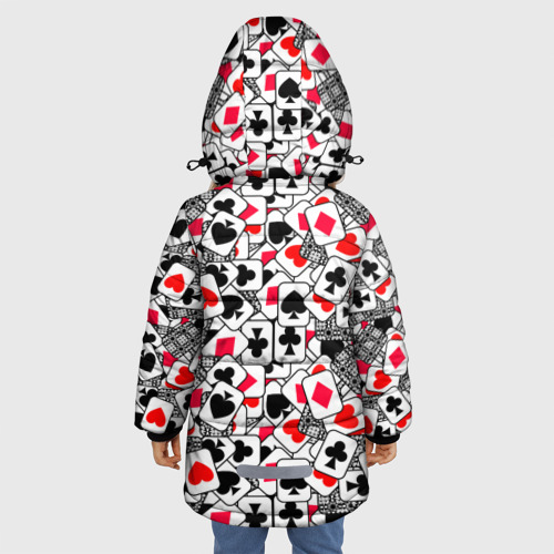 Зимняя куртка для девочек 3D с принтом Игральные карты -тузы, вид сзади #2