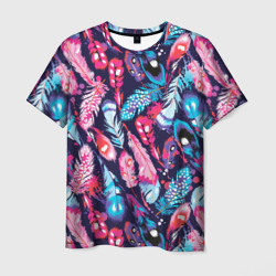 Мужская футболка 3D Экзотические перья разноцветные