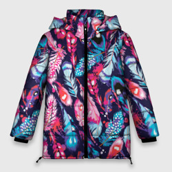 Женская зимняя куртка Oversize Экзотические перья разноцветные