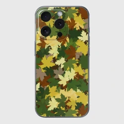 Чехол для iPhone 15 Pro Max силиконовый с защитой камеры Кленовый камуфляж