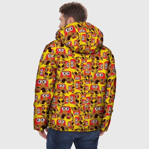 Мужская зимняя куртка 3D с принтом Мультяшные разноцветные монстрики, вид сзади #2