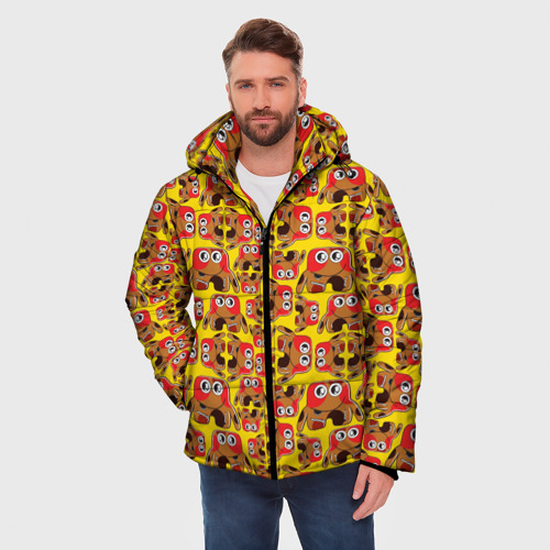 Мужская зимняя куртка 3D с принтом Мультяшные разноцветные монстрики, фото на моделе #1
