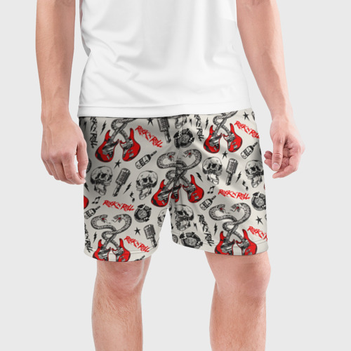 Мужские шорты спортивные Музыкальный рокенрольный узор, цвет 3D печать - фото 3