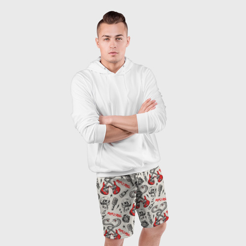 Мужские шорты спортивные Музыкальный рокенрольный узор, цвет 3D печать - фото 5