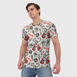 Мужская футболка 3D Музыкальный рокенрольный узор - фото 2