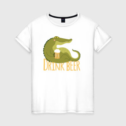 Крокодил пьёт пиво – Женская футболка хлопок с принтом купить со скидкой в -20%