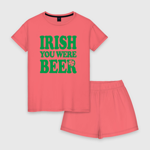 Женская пижама с шортиками хлопок с принтом Irish you were beer, вид спереди #2