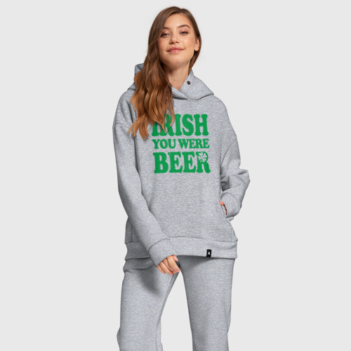 Женский костюм хлопок Oversize с принтом Irish you were beer, фото на моделе #1