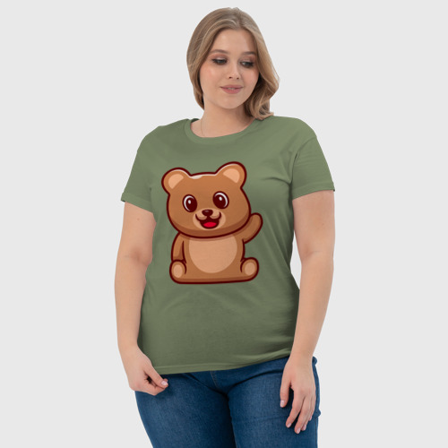 Женская футболка хлопок Привет от медвежонка, цвет авокадо - фото 6