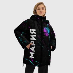 Женская зимняя куртка Oversize Мария и неоновый герб России вертикально - фото 2
