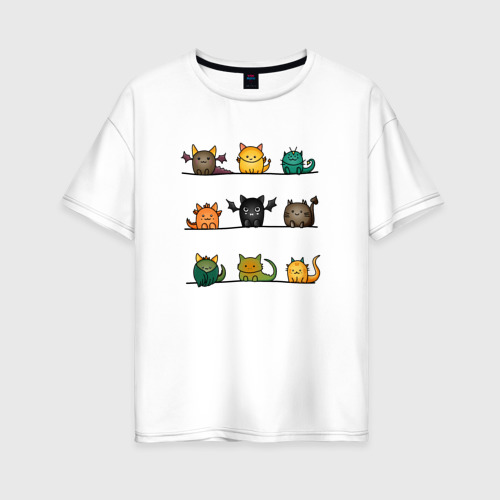Женская футболка оверсайз из хлопка с принтом Кошки дракошки, вид спереди №1