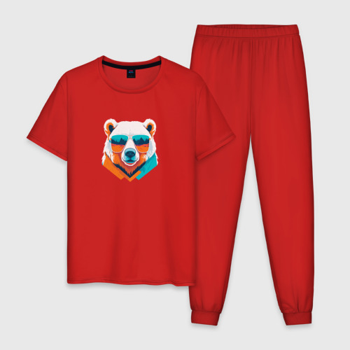 Мужская пижама хлопок с принтом Стильный полярный медведь, вид спереди #2