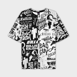 Мужская футболка oversize 3D Billie Eilish чернобелые битва лого