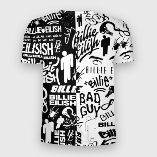 Мужская футболка 3D Slim с принтом Billie Eilish чернобелые битва лого, вид сзади #1