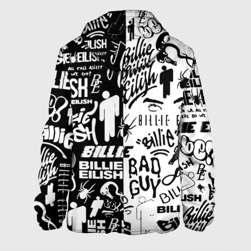 Мужская куртка 3D с принтом Billie Eilish чернобелые битва лого, вид сзади #1