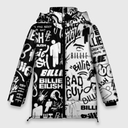 Женская зимняя куртка Oversize Billie Eilish чернобелые битва лого