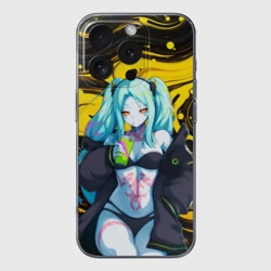 Чехол для iPhone 16 Pro Max силиконовый с защитой камеры Ребекка с коктейлем в купальнике - Киберпанк