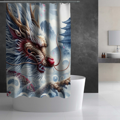 Штора 3D для ванной Свирепый японский дракон - искусство - фото 3