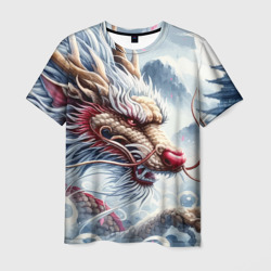 Мужская футболка 3D Свирепый японский дракон - искусство