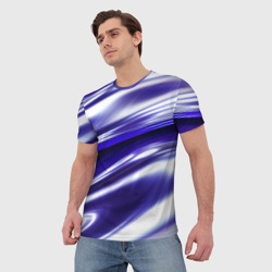 Мужская футболка 3D Белая синяя абстракция волнами - фото 2