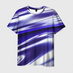 Мужская футболка 3D Белая синяя абстракция волнами