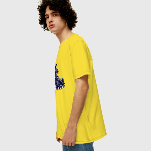 Мужская футболка хлопок Oversize Дракон-гонщик формулы один, цвет желтый - фото 5