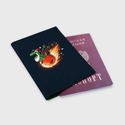 Обложка для паспорта матовая кожа Дино-санта на метеорите, цвет зеленый - фото 3