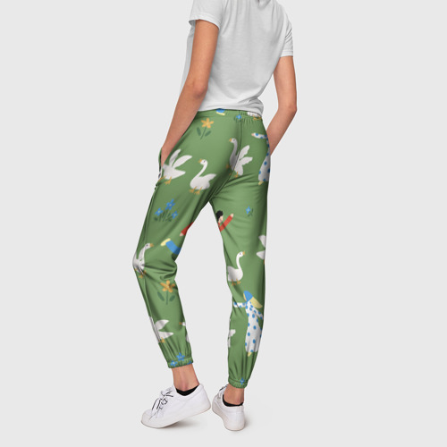 Женские брюки 3D с принтом Надоедливые гуси - паттерн, вид сзади #2