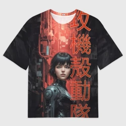 Мужская футболка oversize 3D Девушка в призрачном доспехе 