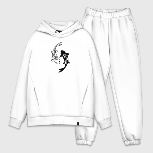 Мужской костюм oversize хлопок Японские карпы Инь и Янь