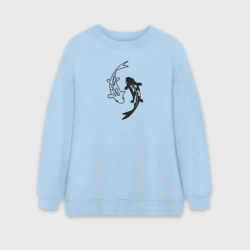 Женский свитшот oversize без начеса хлопок Японские карпы Инь и Янь