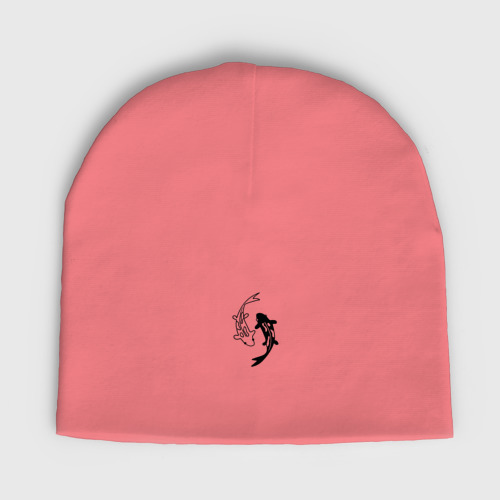 Мужская шапка демисезонная Японские карпы Инь и Янь, цвет розовый