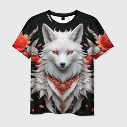 Мужская футболка 3D Белая лисица - кицунэ