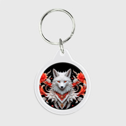 Брелок круглый Белая лисица - кицунэ