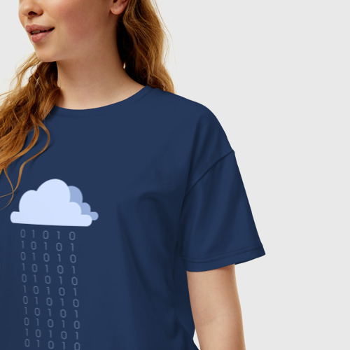 Женская футболка хлопок Oversize Digital rain, цвет темно-синий - фото 3