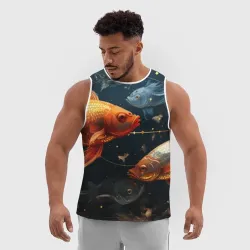 Мужская спортивная майка 3D Рыбки на темном фоне - фото 2