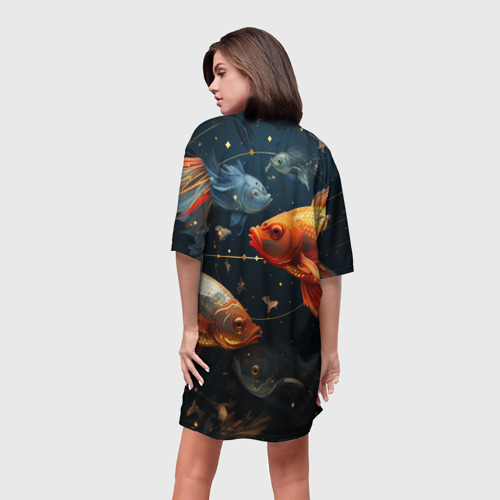 Платье-футболка 3D Рыбки на темном фоне, цвет 3D печать - фото 4