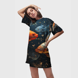 Платье-футболка 3D Рыбки на темном фоне - фото 2