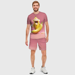Мужской костюм с шортами 3D Забавный банановый монстр на розовом - фото 2